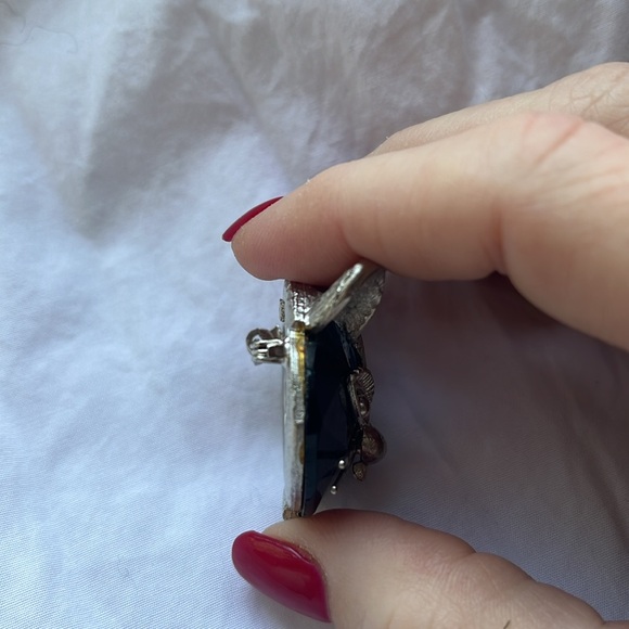 BSK Vintage  Cat Kitten Brooch Blue Glass Cabochon silver tone - Picture 6 of 10